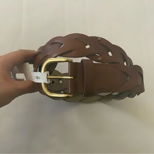 Time and Tru Brown Braided Leather Belt with Gold Buckle
